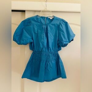 Urban revivo blue Puff Sleeve Top with open back US4